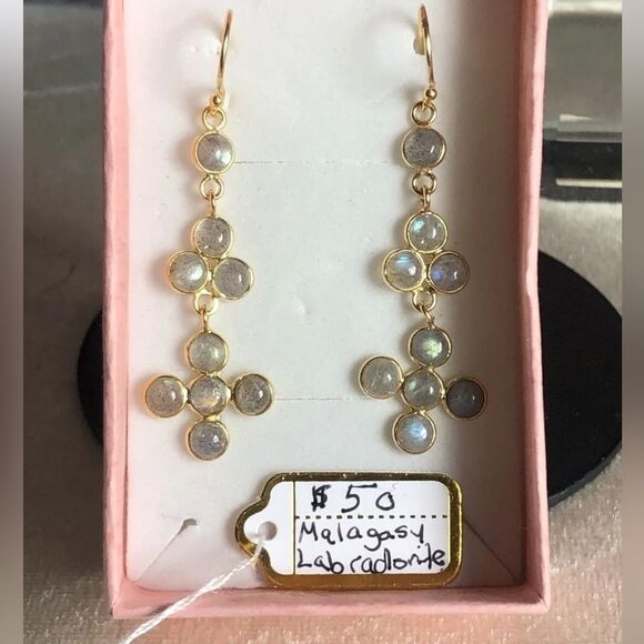 Malagasy Labradorite Dangle Earrings in 14k yg/ Sterling Silver 4.60 - Picture 1 of 10